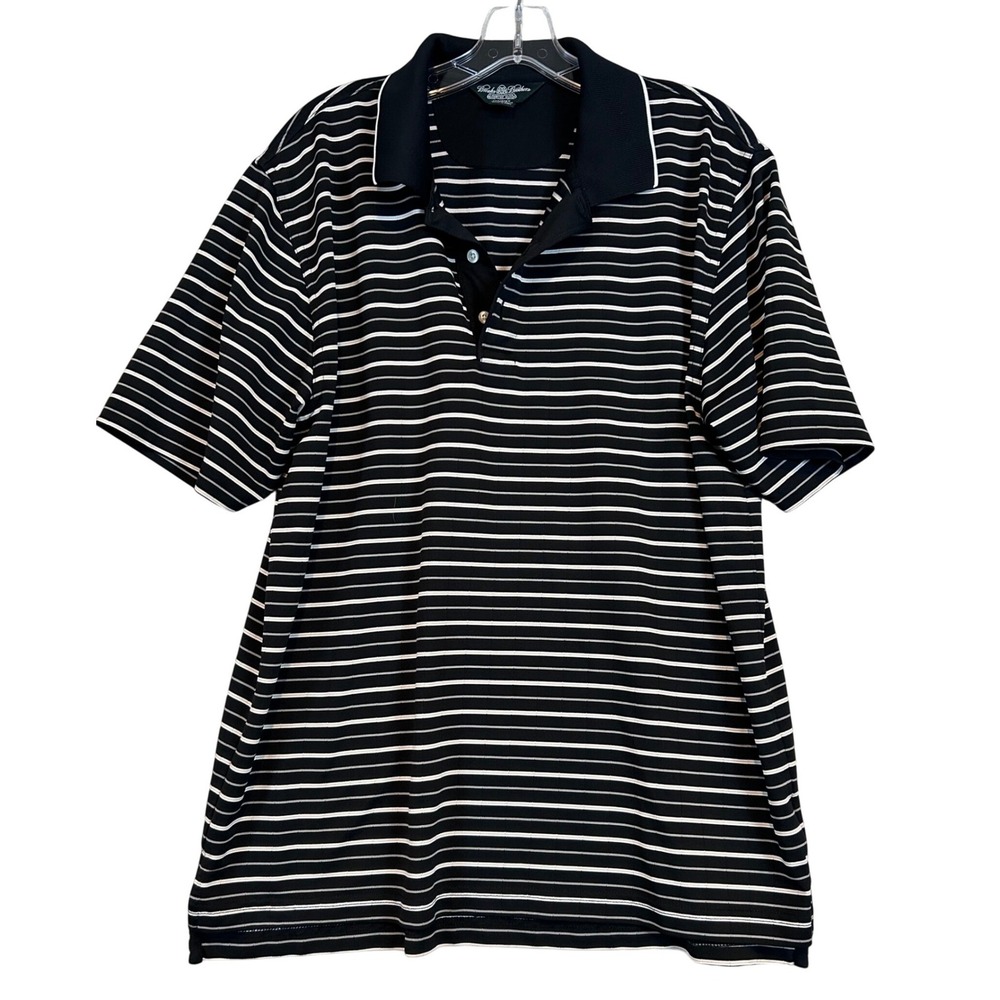 Brooks Brothers Country‎ Club ProSport Mens Large Black Striped Golf Polo Shirt